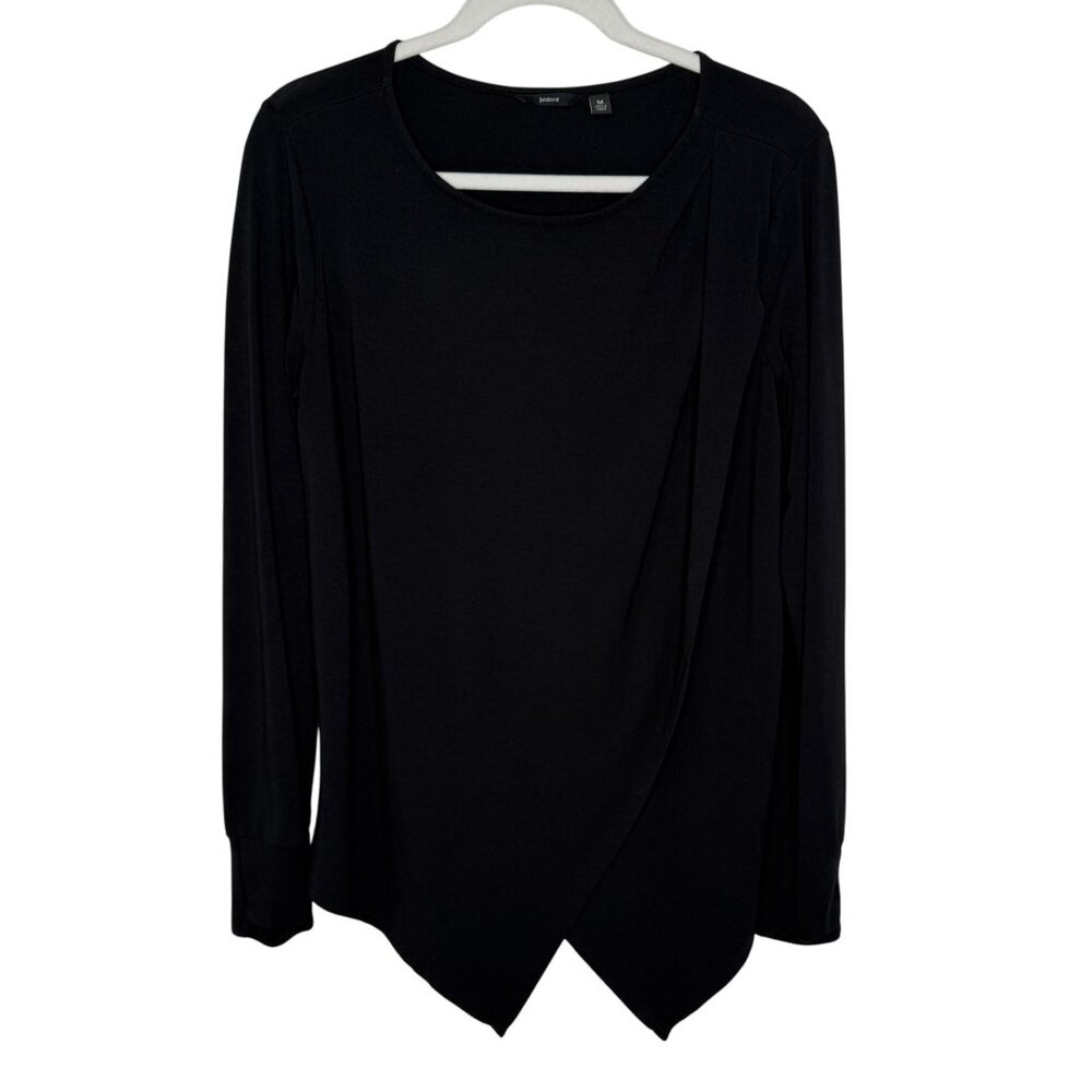 Betabrand Black Long-Sleeve Drape Front Top, M